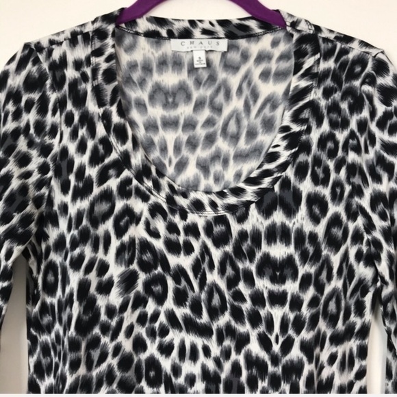 CHAUS NY Stretch Leopard Print Asymmetrical Top Sm - Picture 3 of 8